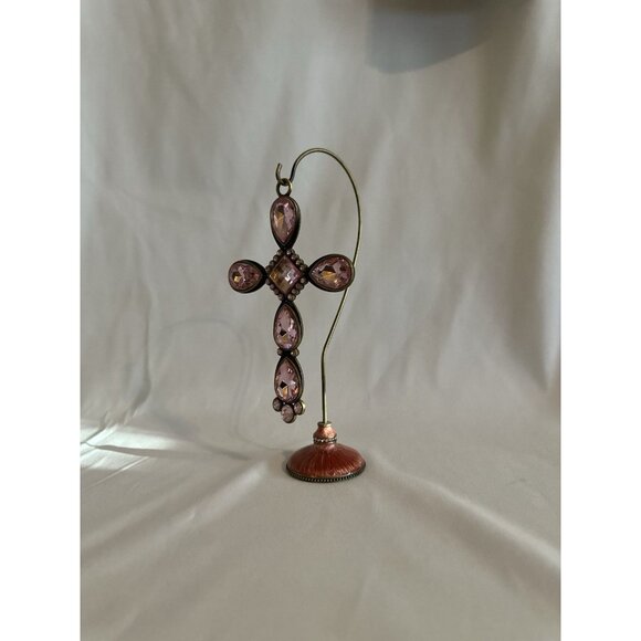 Kirklands Pink With Gold/Brass Colored Stone Cross With Pink/Metal Stand Holder - Picture 15 of 16